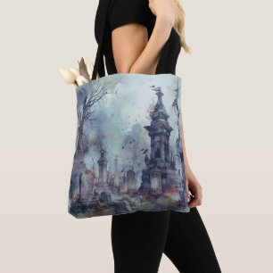 Bolso De Tela Tumbas de cementerio tremendo cruzan Halloween
