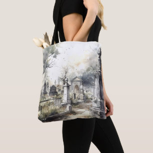 Bolso De Tela Tumbas de cementerio tremendo cruzan Halloween