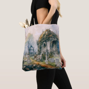 Bolso De Tela Tumbas de cementerio tremendo cruzan Halloween