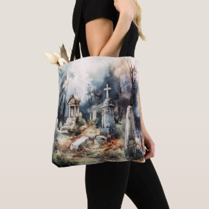 Bolso De Tela Tumbas de cementerio tremendo cruzan Halloween