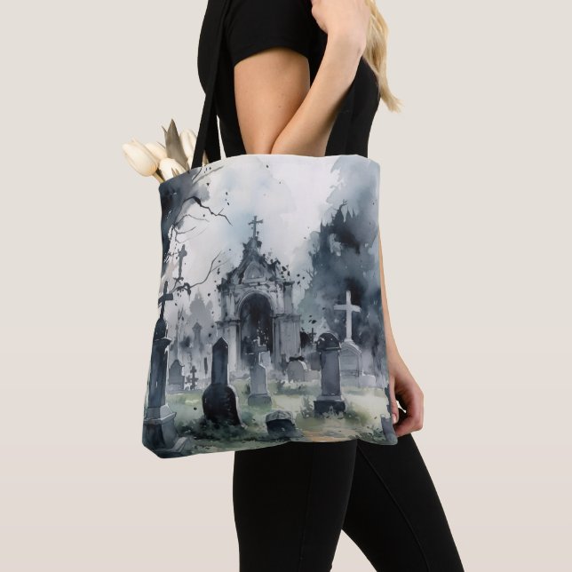Bolso De Tela Tumbas de cementerio tremendo cruzan Halloween (Detalle)