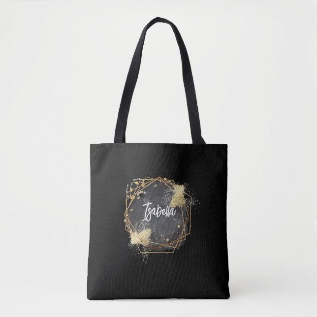 Bolso De Tela Tumbler térmico geométrico negro personalizado (Anverso)