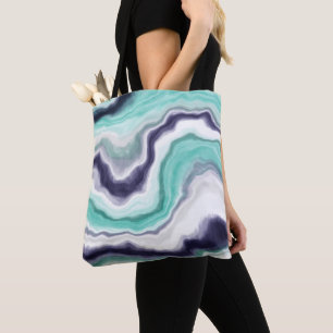 Bolso De Tela Turquesa, azul y mármol blanco