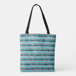 Bolso De Tela Turquesa boho, blanco, negro y marrón