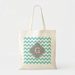 Bolso De Tela Turquesa / Chevron Blanco Gris Cuatrofoils Monogra