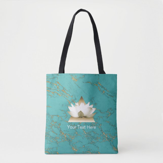 Bolso De Tela Turquesa de Lotus del oro de la yoga y mármol (Anverso)