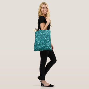 Bolso De Tela Turquesa, espumoso y purpurina