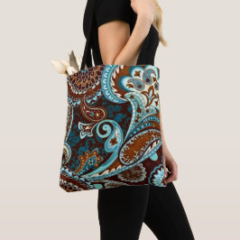 Bolso De Tela Turquesa Marrón Vintage Paisley
