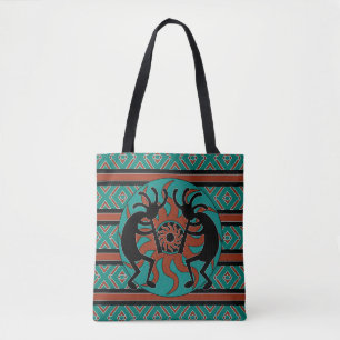 Bolso De Tela Turquesa tribal del sudoeste de Kokopelli
