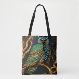 Bolso De Tela Turquesa y búho de oro