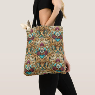 Bolso De Tela Turquesa y dorado damasco ornamentado
