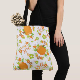 Bolso De Tela TURQUETAS Y FLORES DE AUTOMN naranja Y VERDE