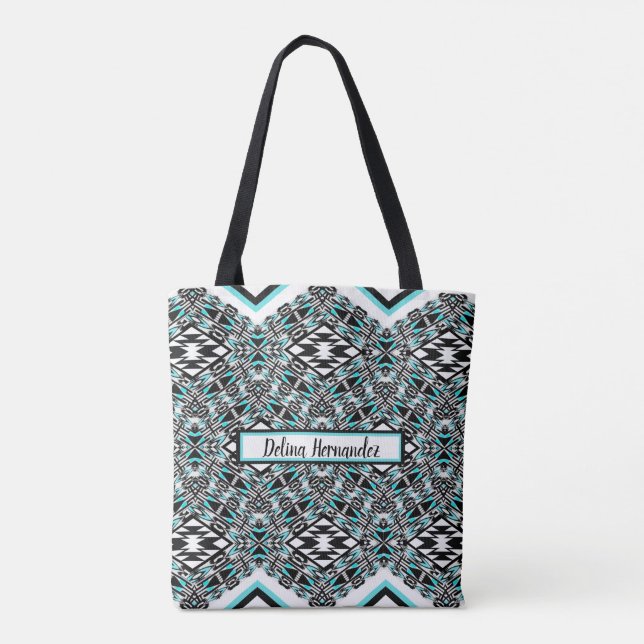Bolso De Tela Turquoise & Black Tribal Tapestry Tote (Reverso)