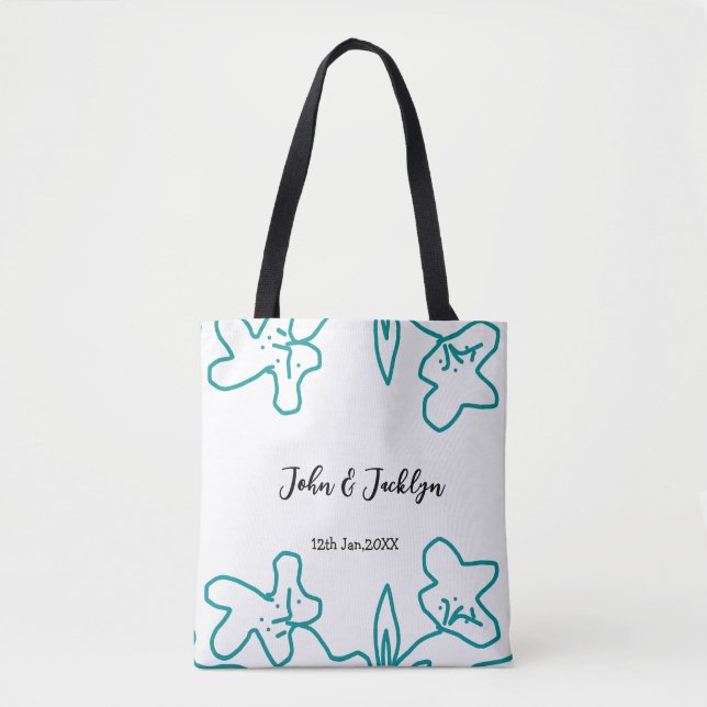 Bolso De Tela Turquoise blue wedding couple name date flstylish  (Anverso)