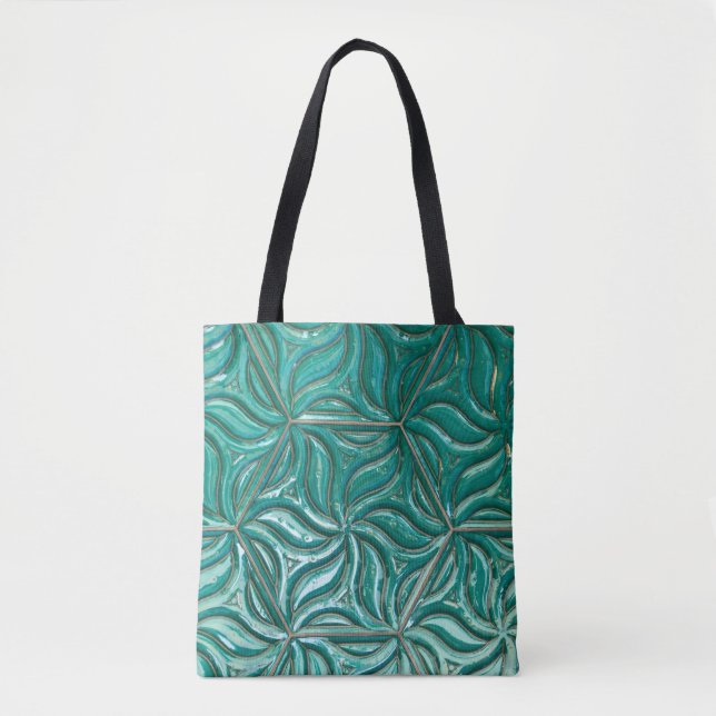 Bolso De Tela Turquoise ceramic tile wall textureabstract,archit (Anverso)