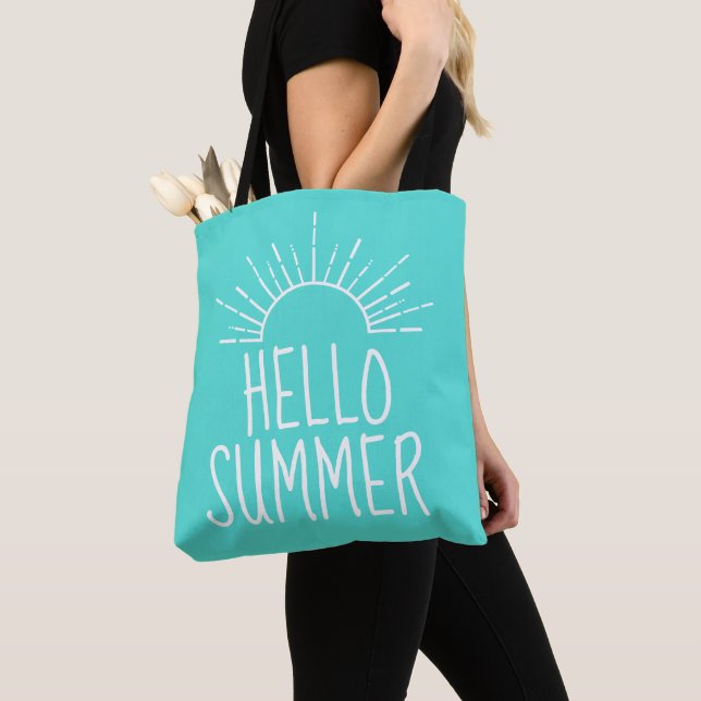Bolso De Tela Turquoise Hello Summer Typography Home Decour (Detalle)