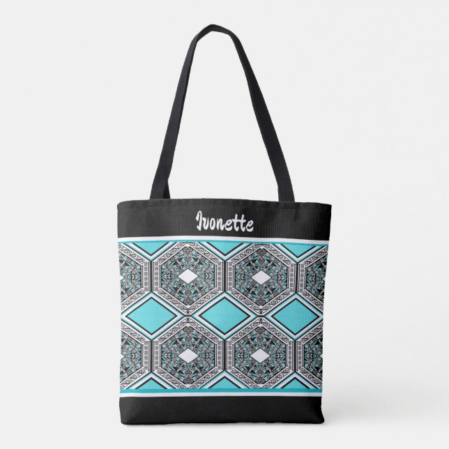 Bolso De Tela Turquoise, White & Black Tribal Tapestry (Reverso)