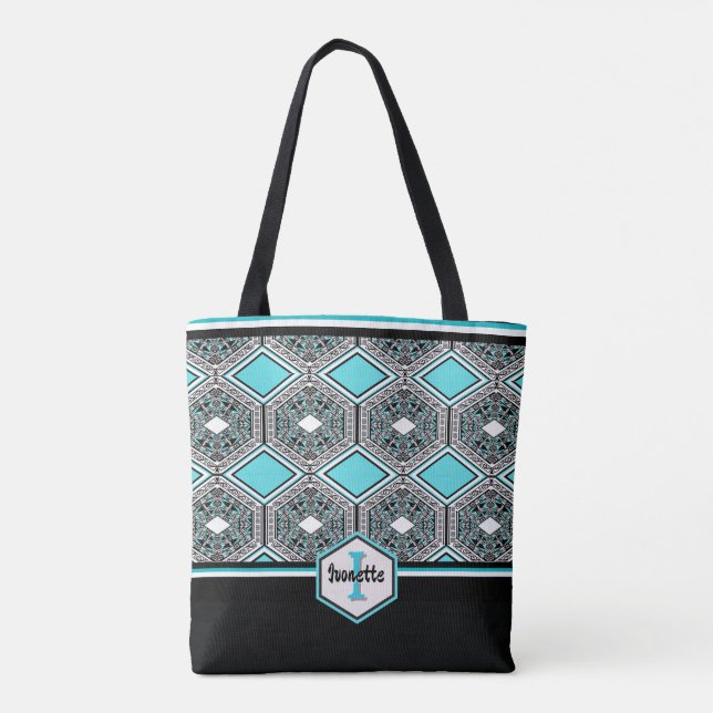 Bolso De Tela Turquoise, White & Black Tribal Tapestry (Reverso)