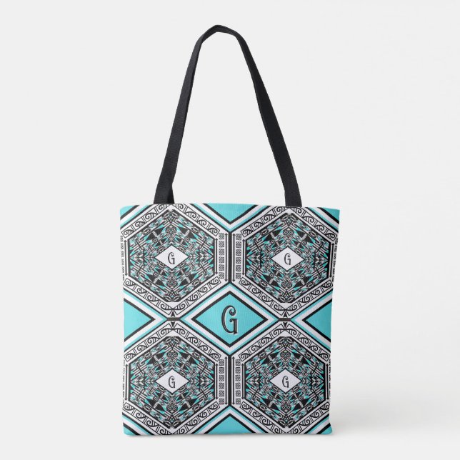 Bolso De Tela Turquoise, White & Black Tribal Tapestry Tote (Reverso)