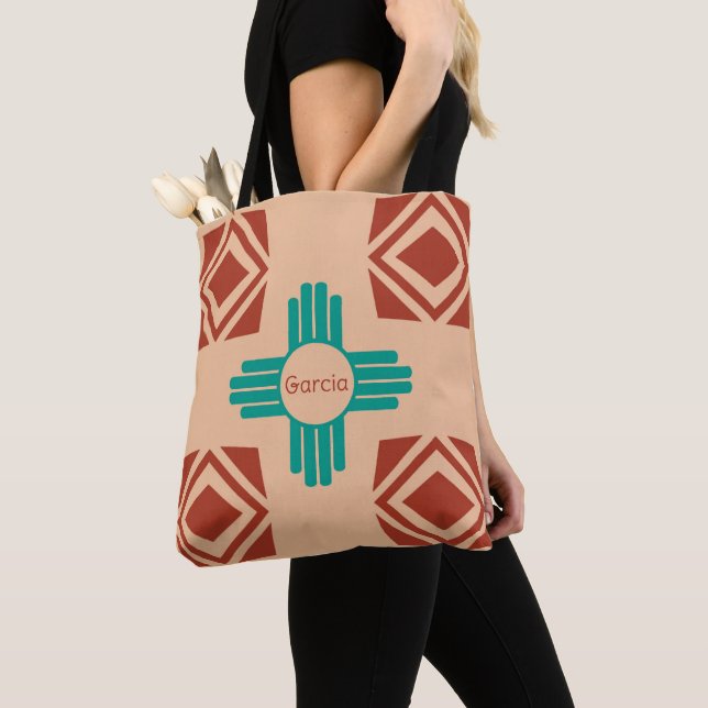 Bolso De Tela Turquoise Zia Tribal Brown Tan (Detalle)