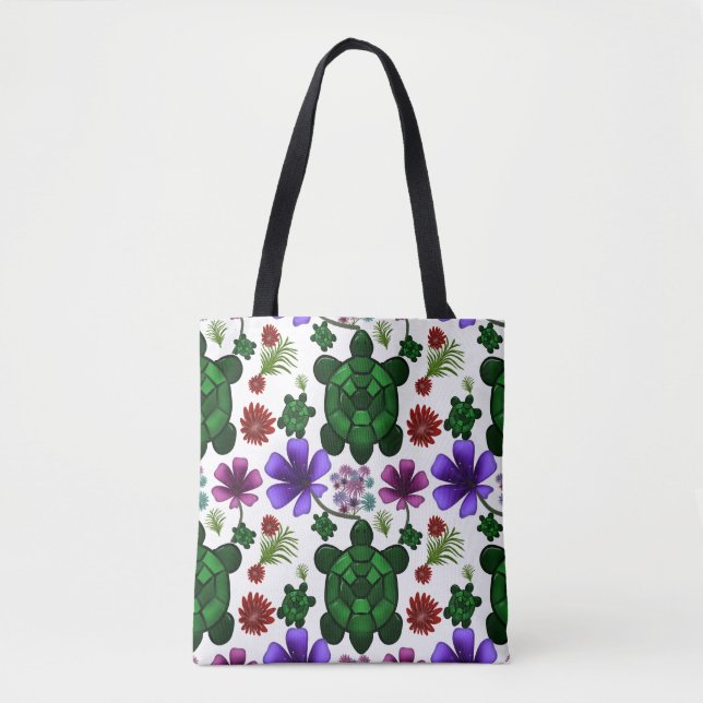 Bolso De Tela Turtle floral pattern  (Anverso)
