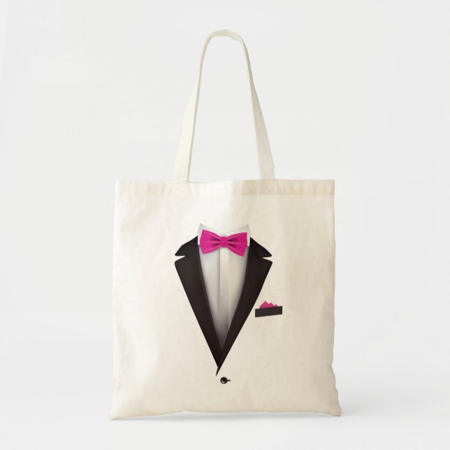 Bolso De Tela Tuxedo con Bowtie rosa para Bodas (Frente)