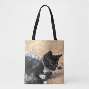 Bolso De Tela Tuxedo Kitten Tinsel y Luces Paintería