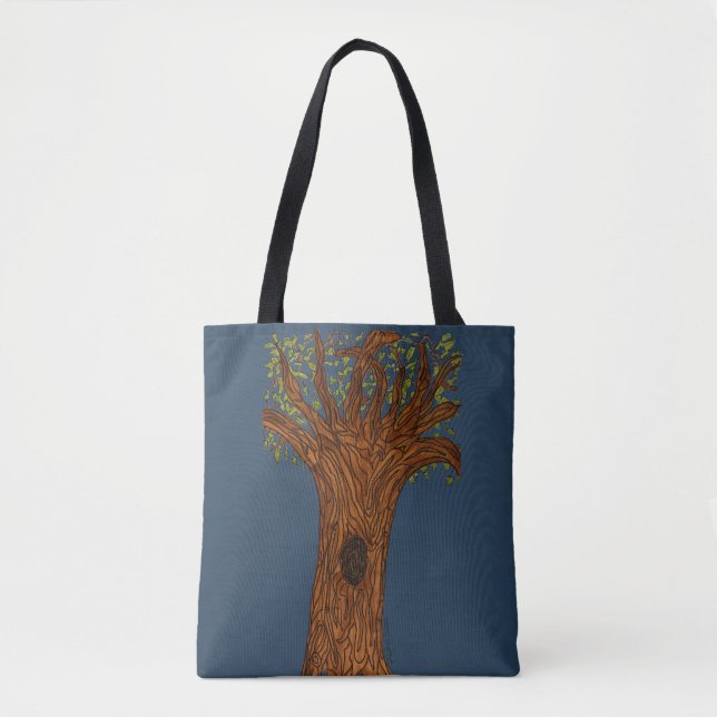 Bolso De Tela Twisted Tree with Blue Background (Anverso)