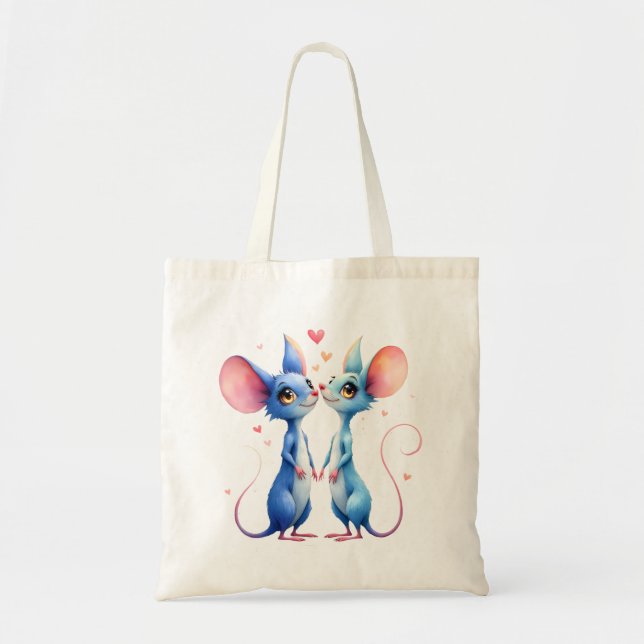 Bolso De Tela Two Hearts, One Love – Wedding Mice.  (Frente)