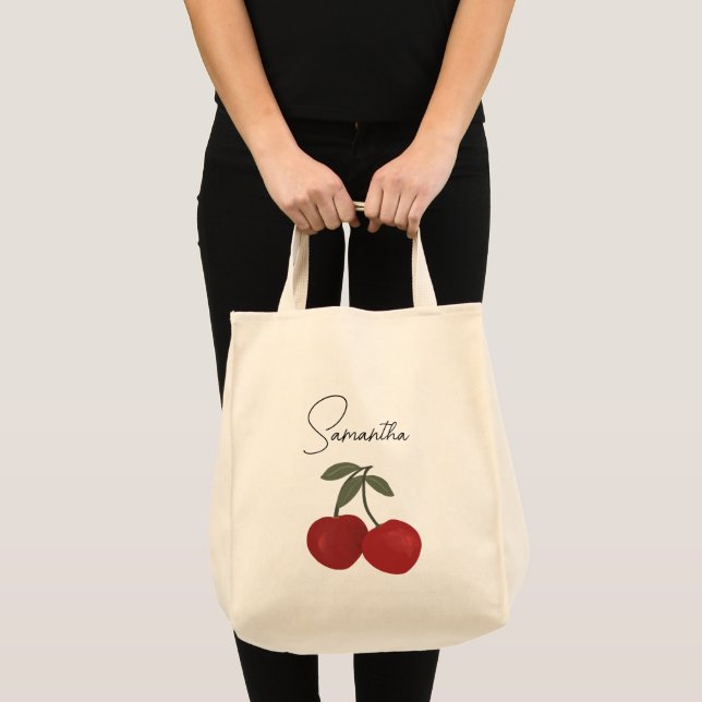 Bolso De Tela Two Red Cherries Illustration | Cute Fruit Art  (Anverso (producto))