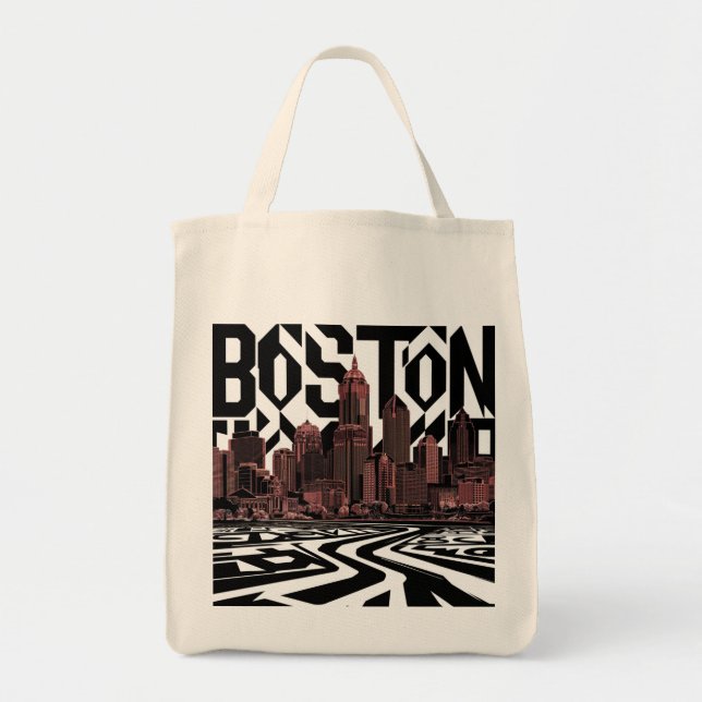 Bolso De Tela Typografía en Boston City Skyline, Boston City (Frente)