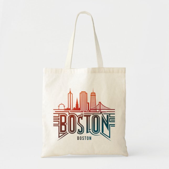 Bolso De Tela Typography Boston City Skyline (Frente)