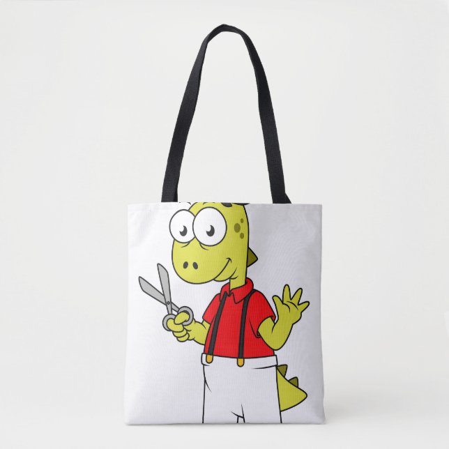 Bolso De Tela Tyrannosaurus Rex Barber Con Tijeras. (Anverso)