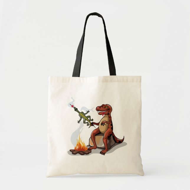 Bolso De Tela Tyrannosaurus Rex Cocina Sobre Una Fogata. (Frente)
