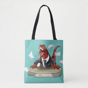 Bolso De Tela Tyrannosaurus Rex Jefe Sentado En Un Escritorio.