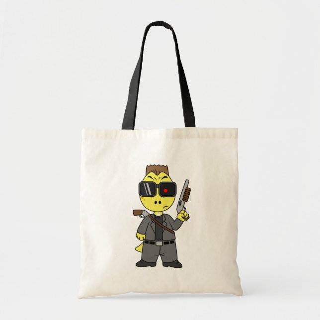 Bolso De Tela Tyrannosaurus Rex Vestido Como Terminador. (Frente)