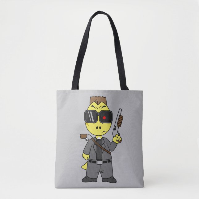 Bolso De Tela Tyrannosaurus Rex Vestido Como Terminador. (Anverso)