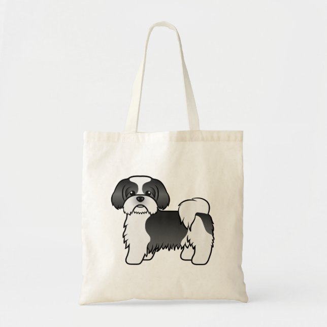 Bolso De Tela Tzu Chih Negro Y Blanco Perro De Caricatura (Frente)