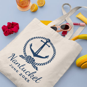 Bolso De Tela Ubicación de la boda personalizada del Ancla Azul