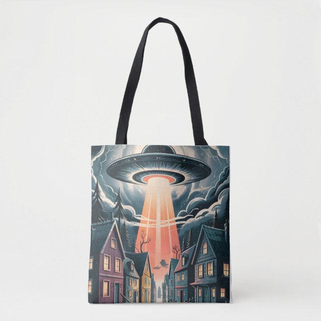 Bolso De Tela UFO Abduction Night Street Illustration (Anverso)