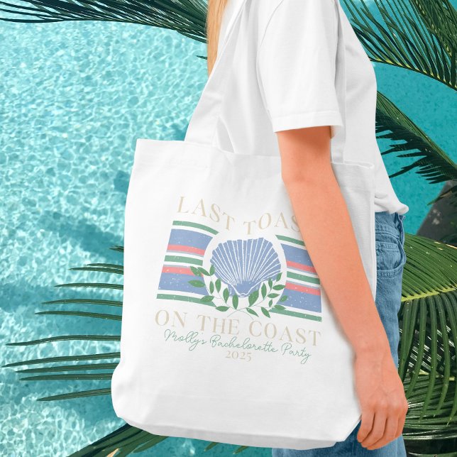 Bolso De Tela Última tostada en la costa - Bachelorette Nautical (Last Toast on the Coast tote bag with modern serif font – perfect for bridal celebrations!)