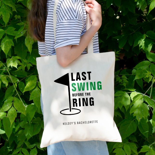 Bolso De Tela Último swing antes de la fiesta de soltera de golf (Last Swing Before the Ring Golf Bachelorette Party Tote Bag
)