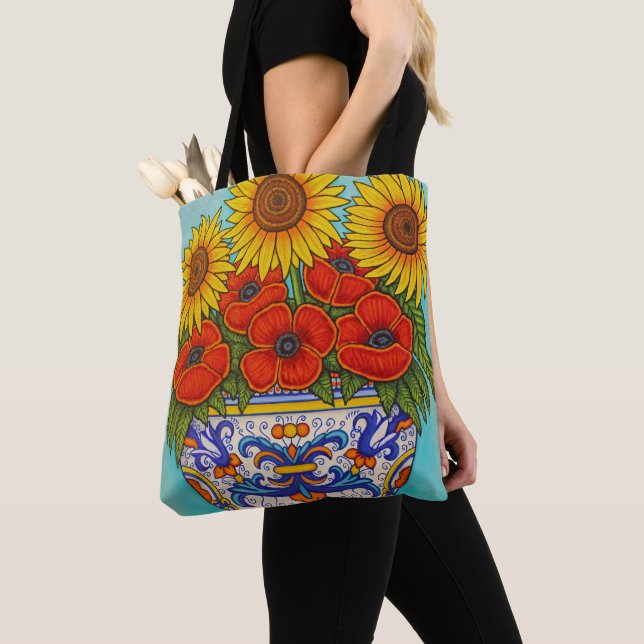Bolso De Tela Umbria Bouquet Poppy Sunflower Allover Tote Bag (Detalle)