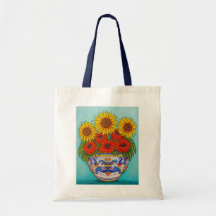 Bolso De Tela Umbria Bouquet Poppy Sunflower Tosta Bag