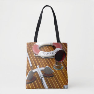 Bolso De Tela Un ancla y una Vida-Boya en un barco de madera