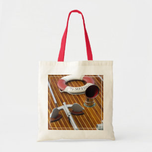 Bolso De Tela Un ancla y una Vida-Boya en un barco de madera