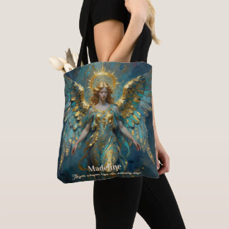 Bolso De Tela Un Ángel Personalizado Precioso de Oro y Turquesa