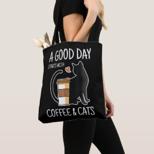 Bolso De Tela Un buen día comienza con café y gatos divertido li
