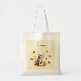 Bolso De Tela Un buen Naranja Tabby Gatito en hojas caídas