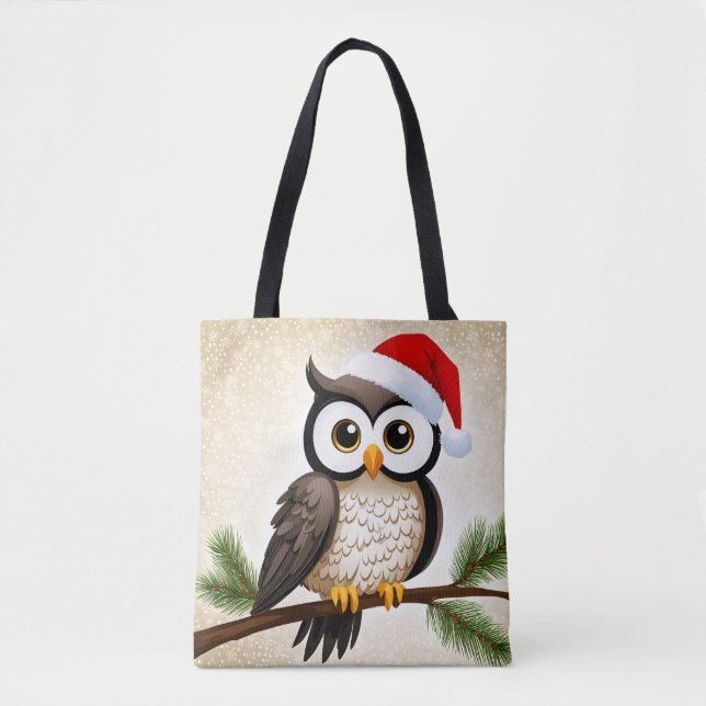 Bolso De Tela Un búho Navidad con antecedentes dorados (Anverso)